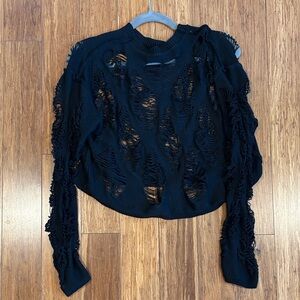 Stylish Black Distressed Women's Top
